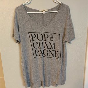 Gray V Neck Graphic Tee